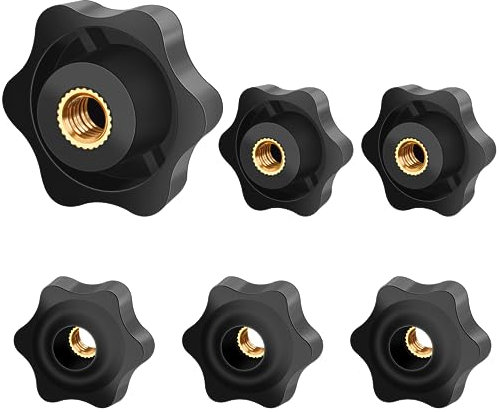 Jeboler Sterngriffmutter M6 6 Stück, Rändelschraube Äußerer Durchmesser 38mm, Sterngriffmutter Innengewinde Messing für Maschinen und Anlagen, Möbel, Werkzeugmaschinen, Fitnessgeräte