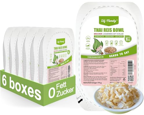 Elf-Family Konjak Reis Thai Brauner Shirataki Bowl -[Diätbox für 1 Wo.] - Instant Jasmin Reis - Fertiggerichte für Mikrowelle - Natürlich Superfoods Mikronährstoffe - Vegan/Low Carb/Fettfrei- 6er Box