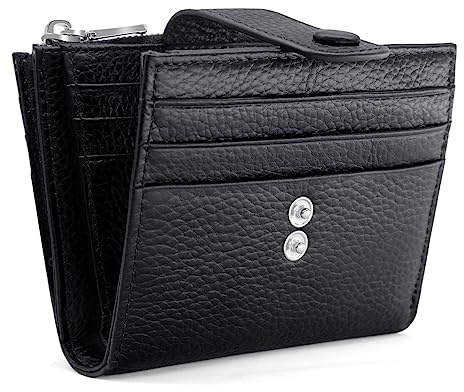 REETEE Portafoglio Donna in Pelle Vera Piccolo Portamonete RFID Blocco Porta carte di credito, Portafogli Corto Donna con 13 Slot Schede Slim Portamonete Uomo con Cerniera (nero)