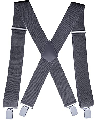 Bretelle da uomo, larghezza 5 cm, extra forti, elastiche e regolabili, con 4 clip in metallo, per uomini fino a 1,96 m, grigio, 5cm*120cm