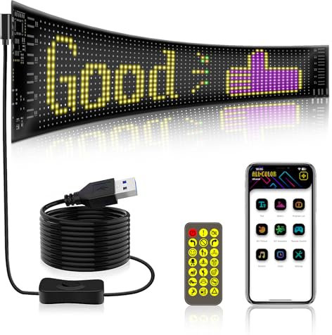 NEWFUN Insegna Luminosa Led Programmabile, Insegna Led Programmabile, Insegna Luminosa Led, Display LED da 37,2 x 9,2 cm, 5 V / 2 A Pannello LED RGB Bluetooth Smart Apps