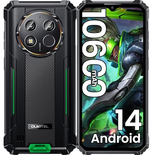 OUKITEL WP28E Rugged Smartphone Android 14-10600mAh Mobile Phones, 16GB + 64GB/1TB, 6.52 Display Rugged Phone with 13MP Camera, IP68/IP69K Waterproof Phone, 4G Dual SIM/NFC/OTG/GPS/Face ID -Green