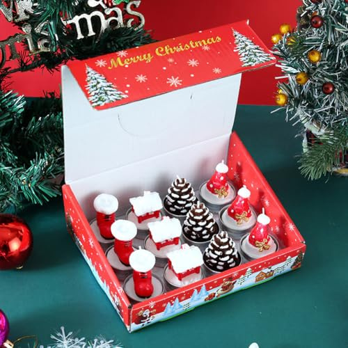 Julklappar, julljus, set med 12 stycken julljus, värmeljus jul, presenter till kvinnor, jul barn (stövlar + hus + grankottar + hatt)