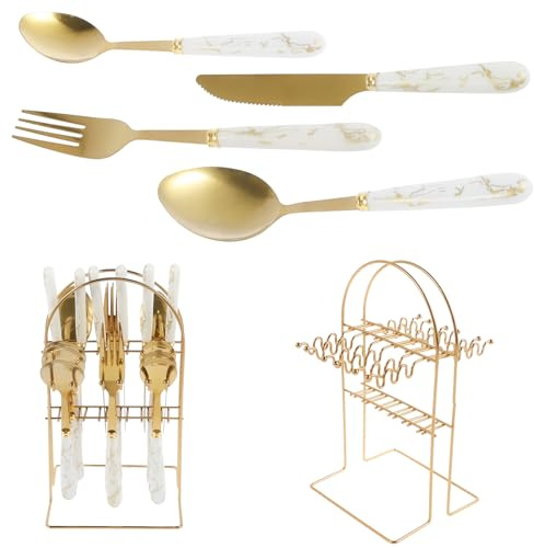 Foppla rostfritt stål bestickset 24 delar service för 6 personer, med hänghållare elegant bestick, innehåller bordsknivar, matskedar, matgafflar, teskedar, diskmaskinssäker för hem/fest/restaurang