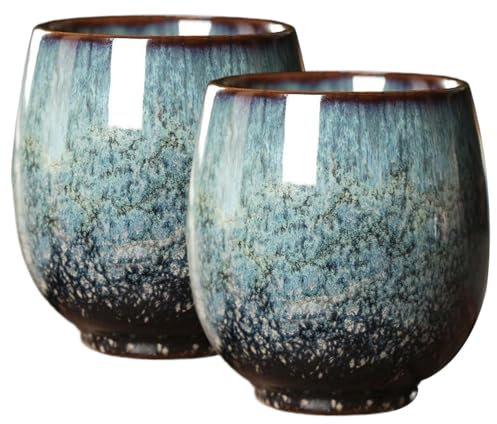 KYEQATY Tasse de thé Chinois Ensemble 2 pcs en céramique à la Chaleur Tasses de thé Chinois sans Manche Tasses à thé japonaises Petites Tasse d'allumettes pour Le thé à thé Bois 150 ML