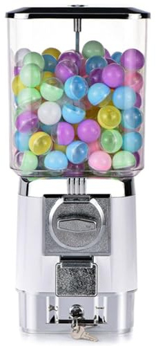HYQNG Macchina Gumball per Bambini, distributori Automatici di Caramelle, 200 Sfere vuote, 100 Token in Acciaio Inossidabile, Gum Machine a Bolle a Moneta per Negozi di Giochi White Silver Drawer