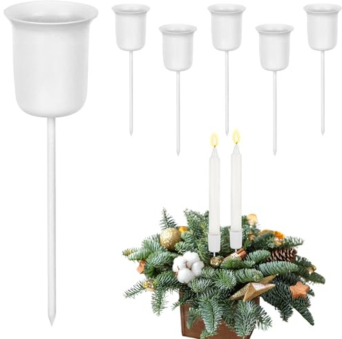 Adventskranz Kerzenhalter Set - 6er Blumenförmiger Metall Stabkerzenhalter Kerzenhalter mit Kurzem Dorn,Kerzenständer Adventskranz Weihnachtskranz Stabkerze Kerzenteller Weihnachten Deko(Weiß)