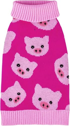CuteBone Maglione per Cane per Cani Piccoli e Medi Rosa Maiale Maglione a Costine per Cuccioli con Collo Alto Abbigliamento per Animali Domestici in Inverno con Foro per Guinzaglio DS67S-IT
