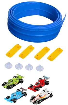 Pista de Carreras Flexible, Flexibles para Autos, Largas Y Enrollables, Livianas, de Carreras DIY de 16 Pies, Autos Fundidos a Presión, Azul