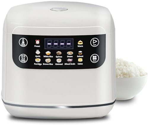 Portable Digital Rice Cooker, 6-Cup (Uncooked)/12-Cup (Cooked) Small Rice Maker with Steaming Basket, Mini Rice Cooker with 2L Removable Nonstick Inner Pot, 10 Menu Options, Auto Keep Warm, 24 Hour Delay Timer, White