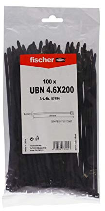 fischer Kabelbinder UBN 4,6 x 200 - Hochwertige Kabelverbinder zur einfachen Bündelung von Kabeln und Rohren, schwarz - 100 Stück - Art.-Nr. 87494