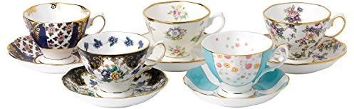 Royal Albert 103 100 Years 40017543 1900-1940 Teacup & Saucer, Mixed Set of 5, Bone China