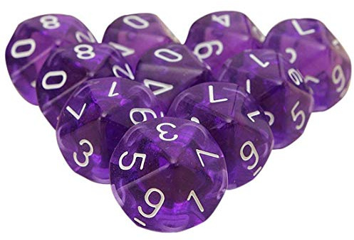 Febbya Dés Polyédriques,10 Pack Polyédrique Jeu de Dés de D10 pour MDG MTG RPG Donjons et Dragons Role Playing Dice Dat de Jeu Violet Colorés