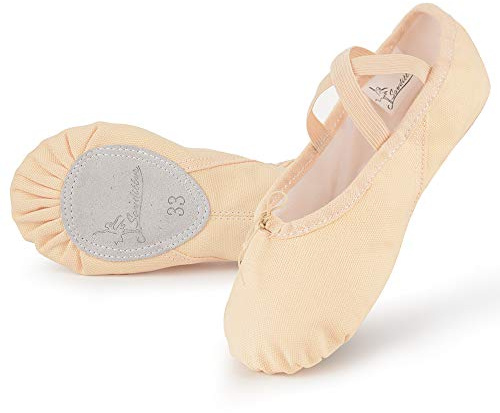 Soudittur Ballet Shoes Girls Dance Slippers Canvas Gymnastic Yoga Shoes Split Sole Canvas Flat for Kids and Adult (Size 2.5 UK Adult, Ballet Pink)
