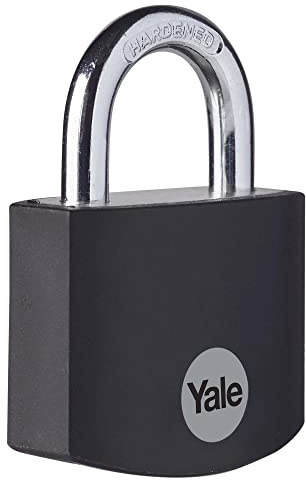 Yale YE3B/38/119/1/BK, Standardsicherheit, 38 mm, Aluminium, Vorhängeschloss, Schwarz, offener Bügel aus gehärtetem Stahl, Ø 6 mm, inkl. 3 Schlüssel, für Spind, Werkzeugkiste, Schrank