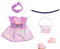 BABY born Zapf Creation 830796 Deluxe Happy Birthday Outfit 43 cm Puppenkleid und Handtasche mit Glitzer-Wendepailletten, abnehmbaren lila Haarband, Maske und rosa Puppenschuhen
