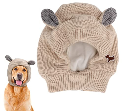 Cappello per cani, orecchie di coniglio lavorate a maglia Cuffie silenziose per cani per cani di taglia media e grande Gatti Animali domestici(Beige)