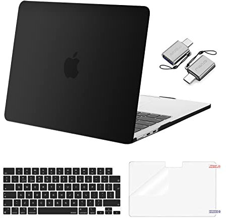 MOSISO Kompatibel mit MacBook Air 13 Zoll Hülle M4 M3 M2 2025 2024-2022 A3240 A3113 A2681,Hartschale Hülle für MacBook Air 13,6 Zoll&Tastaturabdeckung&Displayschutz&Typ-C Adapter, Schwarz