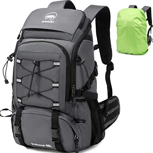 Waniki Wanderrucksack Rucksack Herren 45L - Wasserdicht Trekkingrucksack Reiserrucksack Backpack Outdoorrucksack Sportrucksack Daypack für Damen Wandern Klettern Camping Reisen mit Regenhülle, Grau