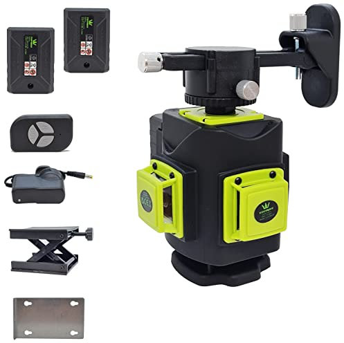 TOPWAY Niveau Laser 3D 12 Lignes, 3 x 360 Degrés Ligne Croix Verte Outil Laser Autonivelant pour Carrelage Sol, Réglage fin, pour Intérieur et Extérieur, 2 x Piles Incluses