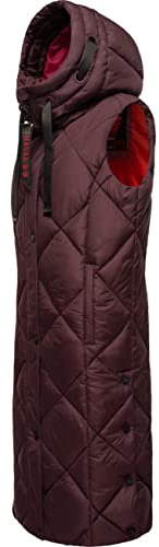 Navahoo Varm vinter quiltad väst för kvinnor lång med huva pip XS-XXL, vin, XL