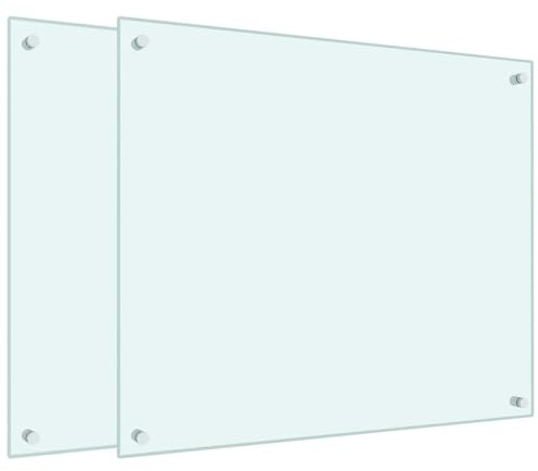 vidaXL Küchenrückwände 2 STK. Weiß 70x60 cm Hartglas, Rückwand, Rückwand für Küche, Rückwand aus Glas, Rückwände, Spritzschutz, küchenrückwand fliese