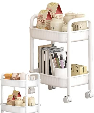 Generic Kitchen Trolley - 2 Tier Multifunctional Kitchen Appliance Cart | Small Rolling Kitchen Cart | White/Cream Yellow