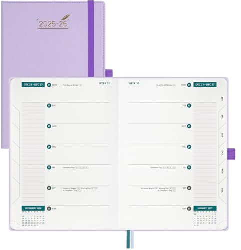 BEZEND 2026 Diary A5 Week to View with 2 Columns (Jul 25-Dec 26). 18-Month Weekly Planner, Appointment Book with Dual Schedule, Notes, Monthly Tabs & Pocket, PU Leather Hardback, Lilac