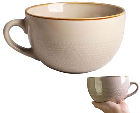 Taza grande de cerámica, 700 ml, tazas grandes con asa, para horno microondas, cuenco de cerámica, cuenco de café, cuenco de sopa de porcelana, para cereales, zumo (caqui)