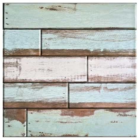 COMSTICKC Panneaux Muraux 3D Adhesif Bois, Vert Clair Vintage,10 Pièces, 30x30 cm, Fausse Bois Murale PVC, 3D Autocollants Muraux Imitation Bois, imperméable