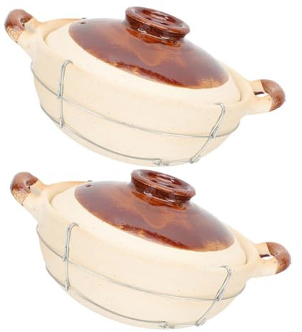 POPETPOP Cazuela De Barro Con Asa Única 0,5l Persona, Barro Resistente Al Calor, Adecuado Para Cocina Fogones y Horno, Utensilio Versátil Para Arroz, Sopas y Guisos, Juego De 2 Piezas