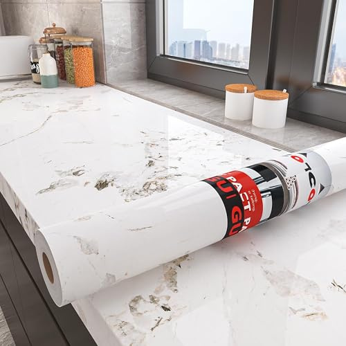 Decotalk Carta Adesiva Per Mobili Marmo Bianco 40X300cm Pellicola Adesiva Per Mobili PVC Plastica Vinile Impermeabile Parati Adesivi Effetto Marmo Decorativa Per Cucina Armadio Carta Rivestimento