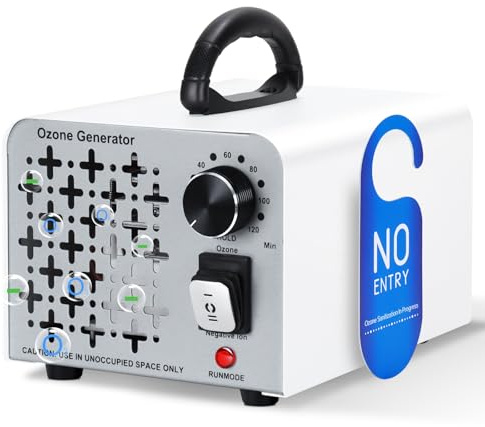GMGXX 2 In 1 Ozongenerator 100,000mg/H, Ozongerät Negativ Ionen Luftreiniger mit Ozon und Negative Ion Modus, O3 Ozonisator Ozone Generator mit 120 Min Timer, Ozonator für Auto Wohnung und Feinstaub