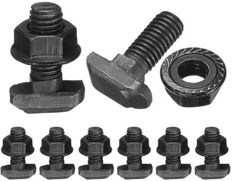 sourcing map 8pcs M8x20mm t Slot Drop-in Bolt, Carbon Steel Hammer Head Bolts t Shape Stud Sliding Screw with M8 Hexagon Flange Nuts for European Standard 40 Series Aluminum Profile