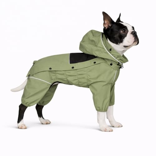 LOVELONGLONG Waterproof Dog Raincoat with Removable Hood – Outdoor Full Body Dog Jacket, Windproof Snowproof Shell Suit – All Season Pet Rain Gear Sage Green M