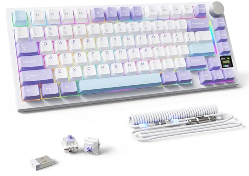 MAMBASNAKE Attack Shark X820 Ultra Mekaniskt Gaming Tangentbord med Kabel/BT/2.4G Trådlöst, QWERTY TKL 75% Gasket Hot-Swap, TFT-skärm & Knob, LIGHTSYNC RGB Backlit, Spiralkabel - Gift Switch/Svart