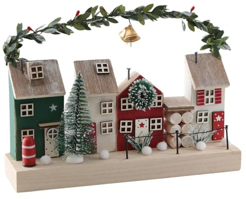 Logbuch-Verlag Village de Noël décoratif - Maisonnette avec couronne, guirlande de gui et sapin - Décoration de Noël en bois à poser - 21 x 14 cm