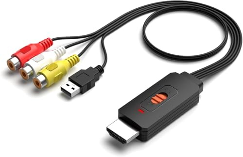 Wrugste Convertitore RCA a HDMI, adattatore composito AV, supporta 1080p, commutazione tra 4:3 e 16:9, compatibile con Wii, PS2, PS3 e N64