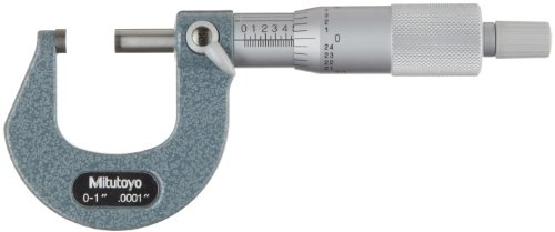 Mitutoyo 103-260 Outside Micrometer, Baked-Enamel Finish, Ratchet Stop, 0-1 Range, 0.0001 Graduation, +/-0.0001 Accuracy