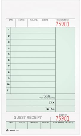 Adams Guest Check Unit Sets, 2-Part, Carbonless, White Bond/Tag, 4-1/4 x 7-1/4 Inches Detached, 250 Sets/Pack (947SWC)