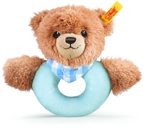 Steiff Kuscheltier Schlaf-gut-Bär Greifling mit Rassel, Süßes Stofftier, Jungen, Mädchen & Babys ab 0 Monaten, Spielzeug 12 cm, Klein, Hellblau, 239601
