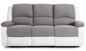 LOUNGITUDE - DETENTE - Canapé de relaxation - Manuel - 3 Places - En Simili/Microfibre - Gris/Blanc -L193cm