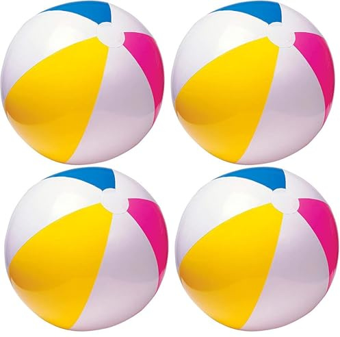 INTEX 24 Inflatable Paradise Panel Colorful Beach Ball - 59032EP (Set of 4)