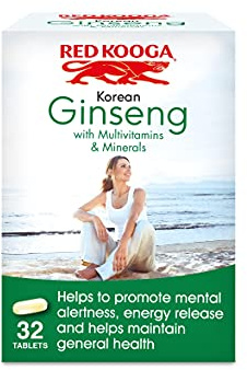 Red Kooga Korean Ginseng and Ginkgo Biloba, Promotes Vitality and Maintains Mental Alertness, Pack of 32 Tablets