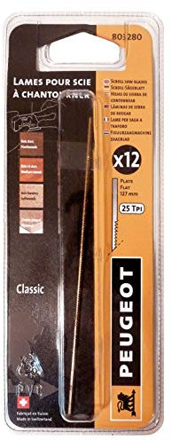 Peugeot 803280 Jeu de 12 Lames scies à chantourner pour sciage rapide 127 x 0,28 x 0,65 mm 25 TPI - L'emballage peut varier