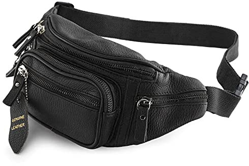 Fanny Pack Waist Bag Multifunction Genuine Leather Hip Bum Bag Travel Pouch for Men and Women- Multiple Pockets & Sturdy Zippers Ideal for Hiking Running And Cycling