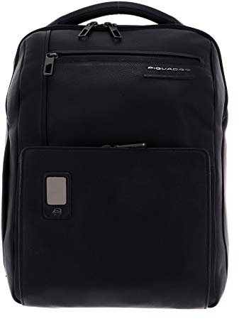 PIQUADRO Akron Zaino piatto in pelle porta PC 14 ad uno scomparto e schermatura RFID, Nero