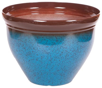 YouGarden Ceramic Look Planter 39.5cm (15.5in) Mottled Blue