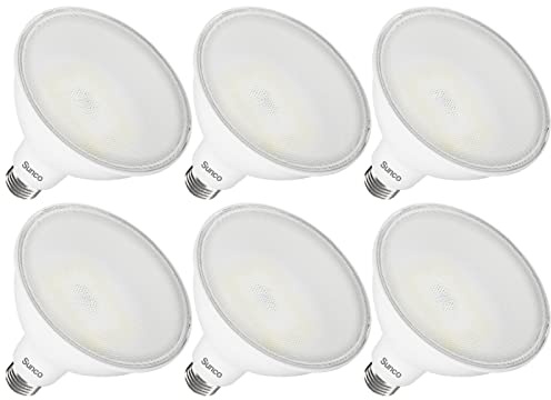 Sunco 6 Pack Outdoor Flood Light Bulbs, PAR38 LED Flood Lights Waterproof, 1800 LM, 15W (150W Equivalent), 5000K Daylight, Dimmable, E26 Base, Wet Rated UL.