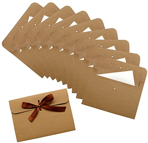 MYLERCT - Sobres de 10 piezas, diseño vintage, bonito mini sobre con cinta y tarjeta en blanco, sobres ideales para cartas, tarjetas de felicitación, cartón de invitación